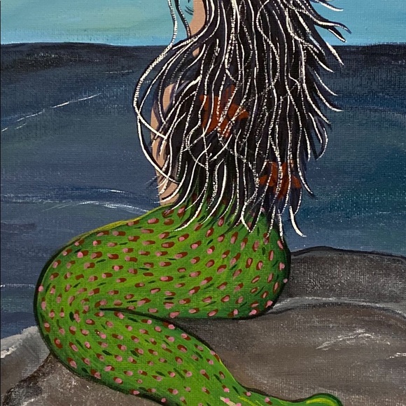 Hand crafted painted Mermaid Ocean Rock canvas wall Art 11X14” free handed - Picture 11 of 11